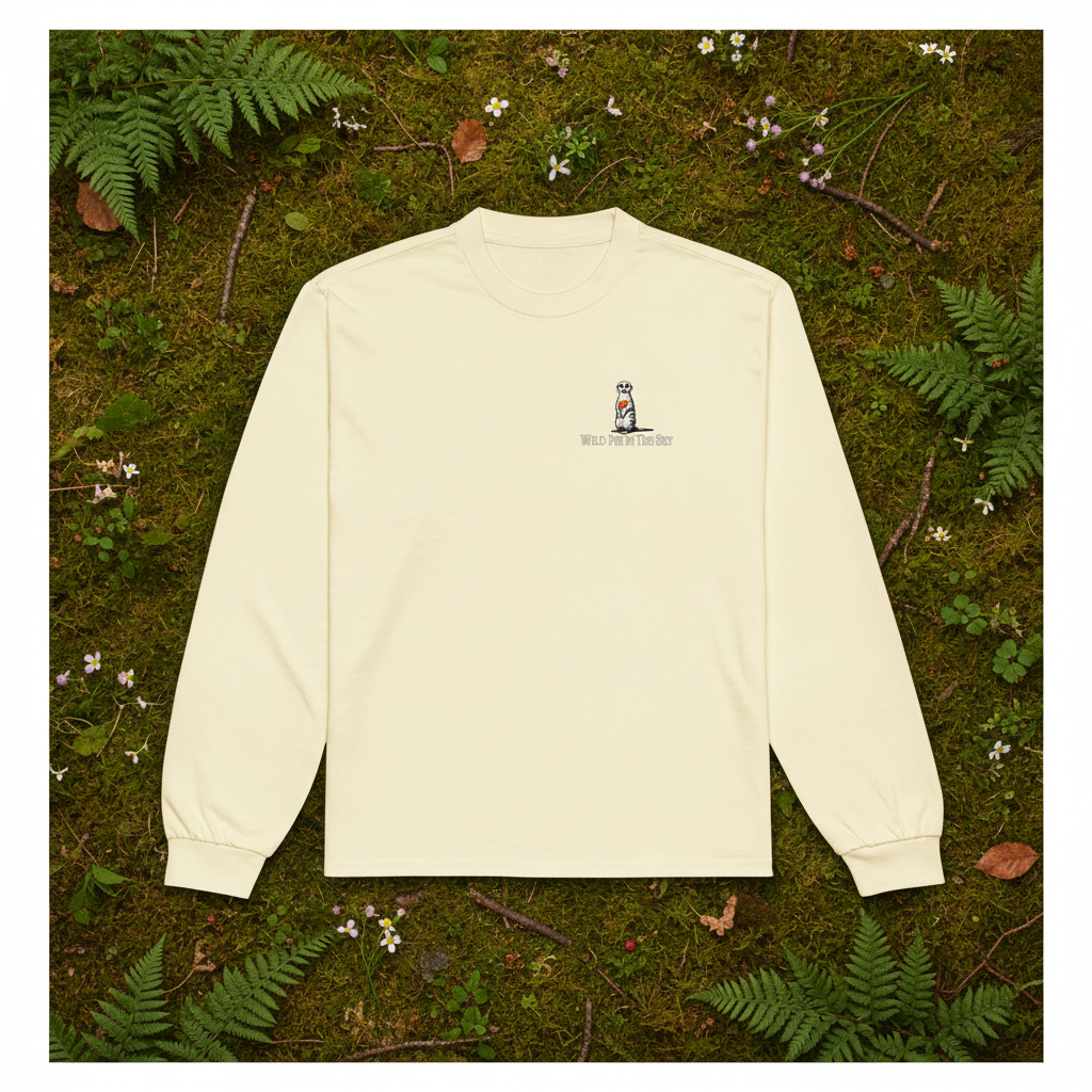 Butter cotton long sleeve wildlife T shirt featuring small  meekat chest graphic