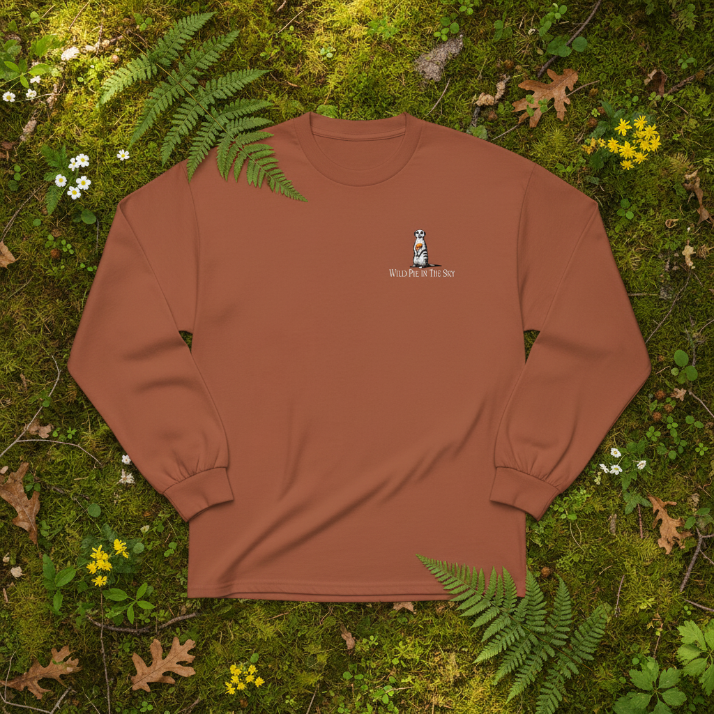 Clay brown cotton long sleeve wildlife T shirt featuring small  meekat chest graphic