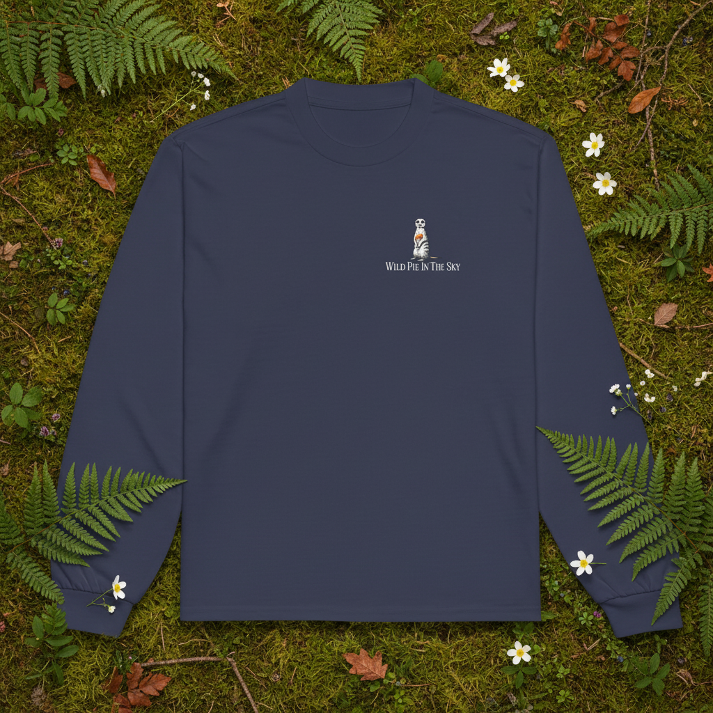Navy cotton long sleeve wildlife T shirt featuring small  meekat chest graphic