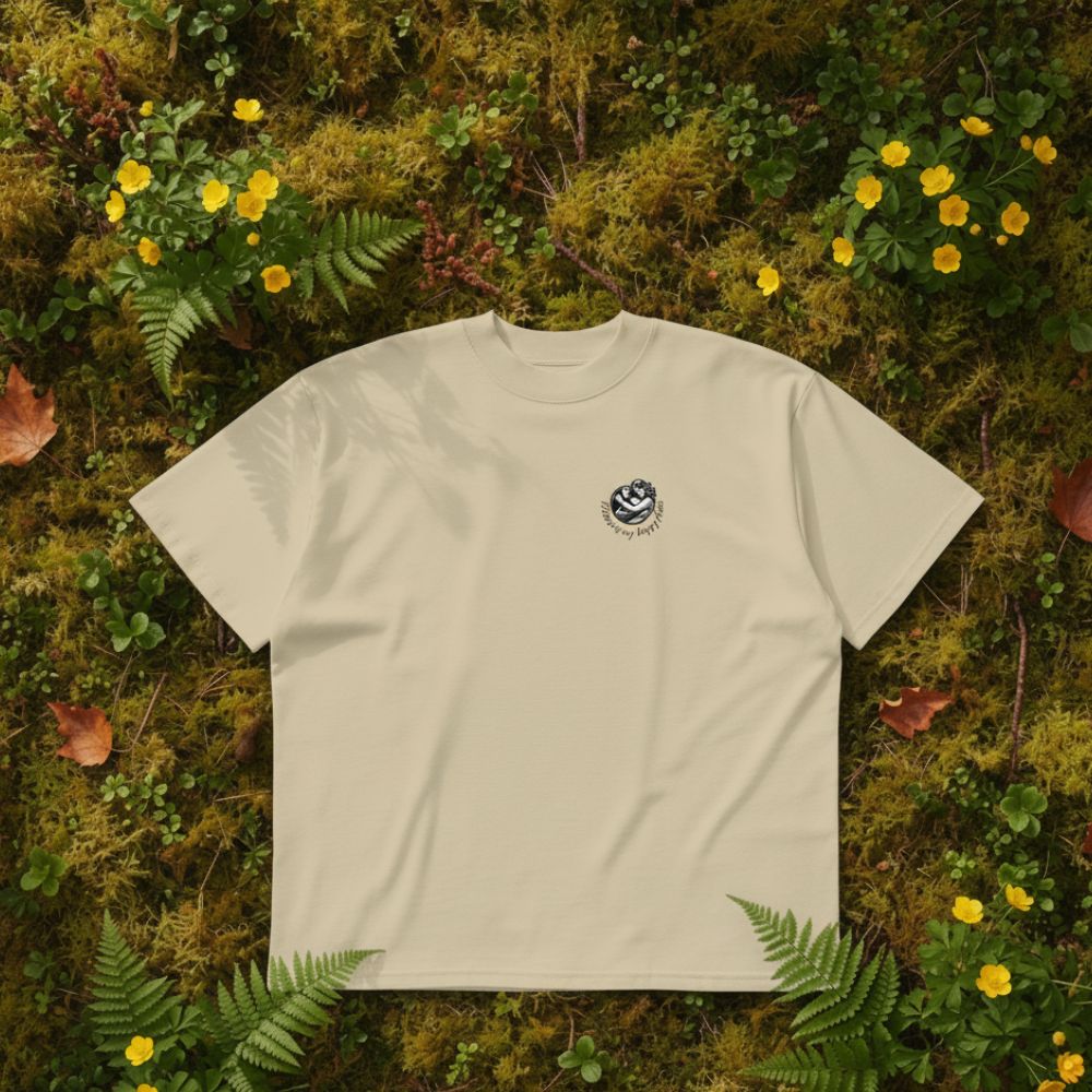 Oversized beige organic cotton unisex wildlife t-shirt featuring small  mother nature chest graphic