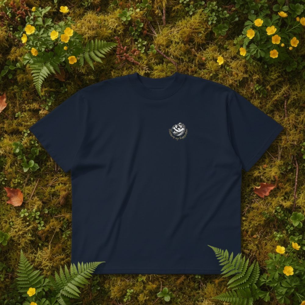 Oversized navy organic cotton unisex wildlife t-shirt featuring small  mother nature chest graphic