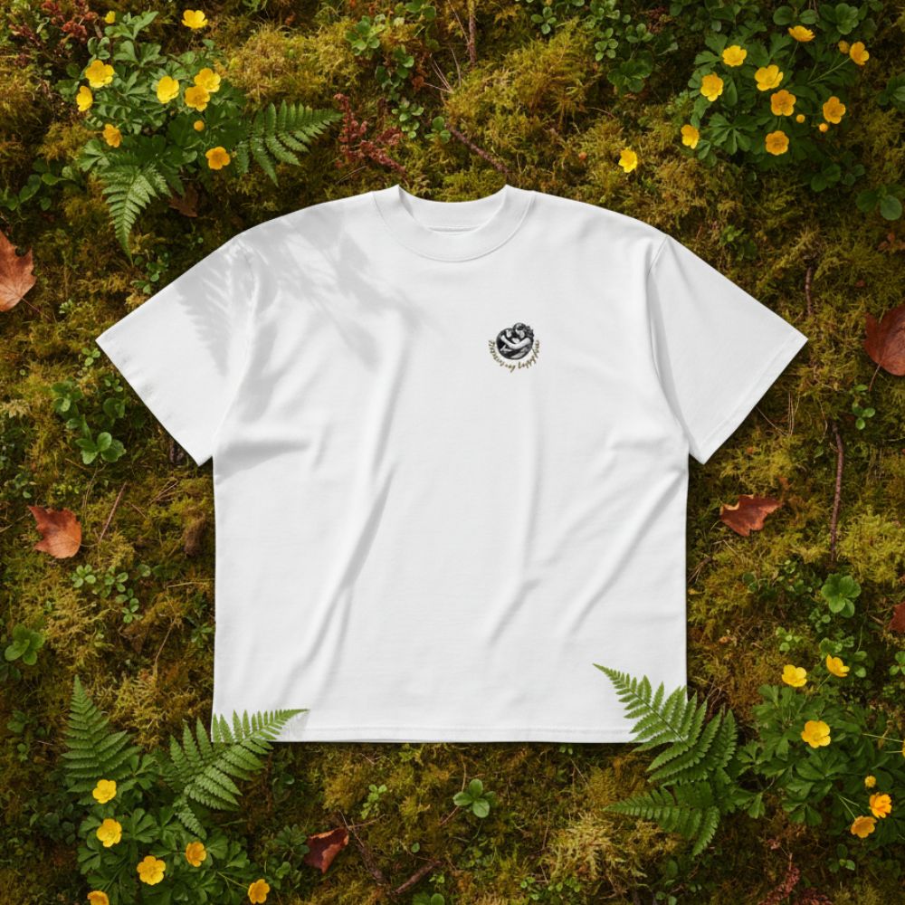 Oversized white organic cotton unisex wildlife t-shirt featuring small  mother nature chest graphic