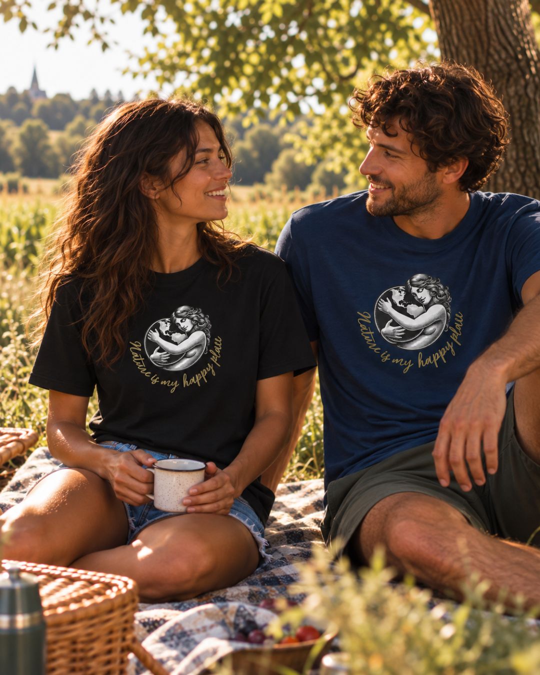 Oversized black and also navy organic cotton unisex wildlife t-shirts featuring mother nature chest graphic