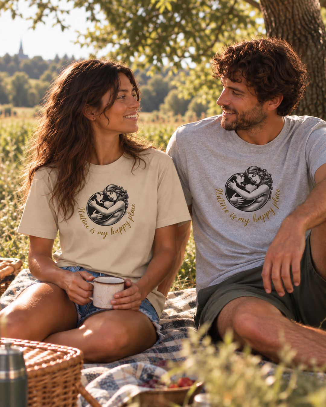 Oversized stone and also grey organic cotton unisex wildlife t-shirts featuring mother nature chest graphic