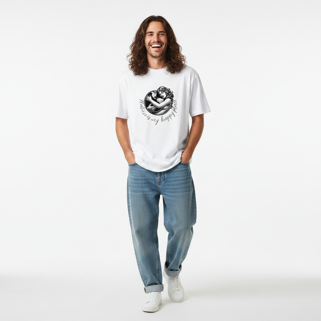 Man wearing Unisex organic cotton nature inspired t-shirt with mother nature design – sustainable clothing UK