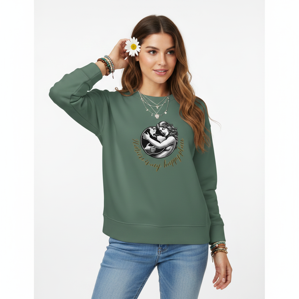 Green Women’s Organic Wildlife Sweatshirt with Mother Nature design