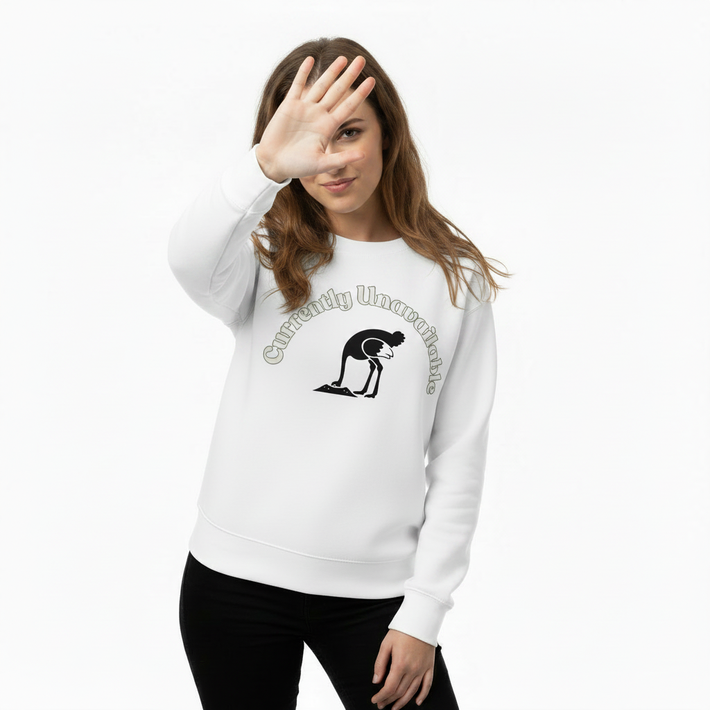 White Womens organic cotton wildlife sweatshirt with ostrich design – sustainable clothing UK