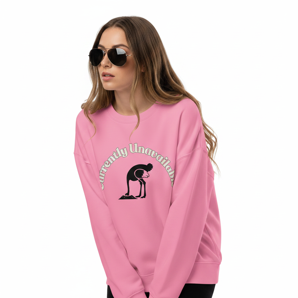 Pink Womens organic cotton wildlife sweatshirt with ostrich design – sustainable clothing UK