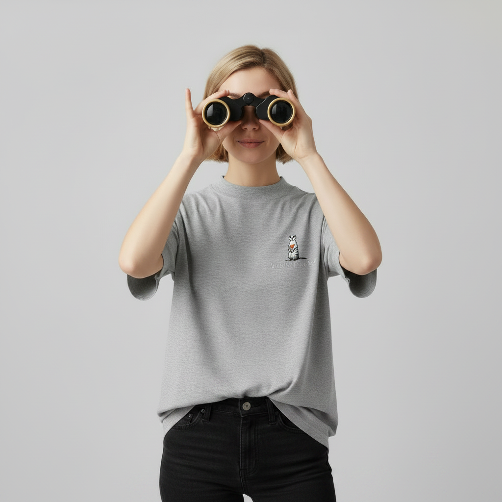 Oversized grey organic cotton unisex wildlife t-shirt featuring small  meekat chest graphic