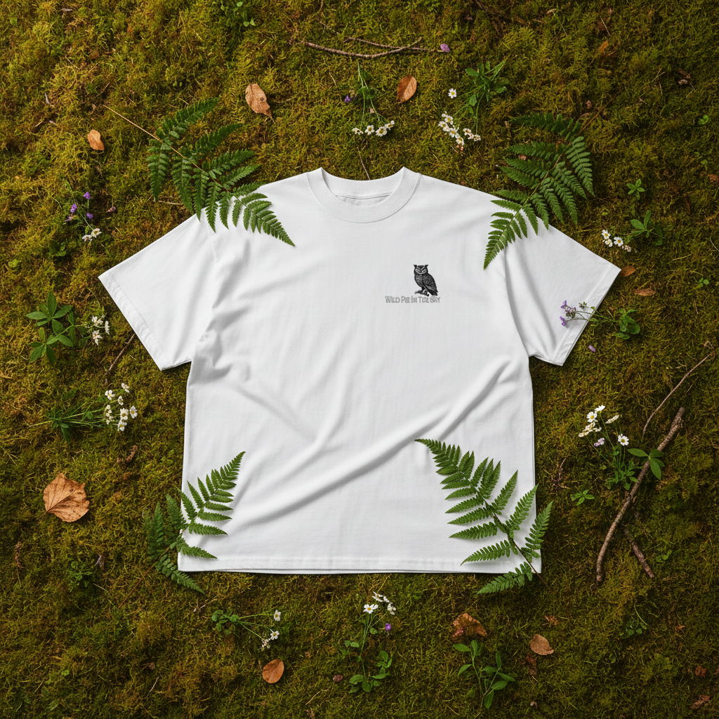 Oversized white organic cotton unisex wildlife t-shirt featuring small  owl chest graphic