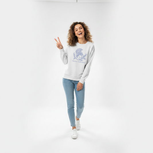 Grey Women’s Organic Wildlife Sweatshirt with leafy warrior design