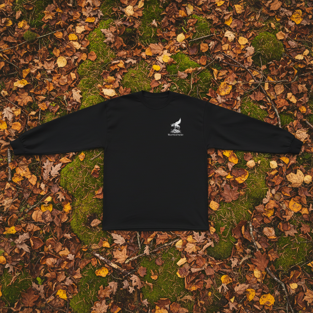 Black cotton long sleeve wildlife t-shirt featuring small rhino chest graphic