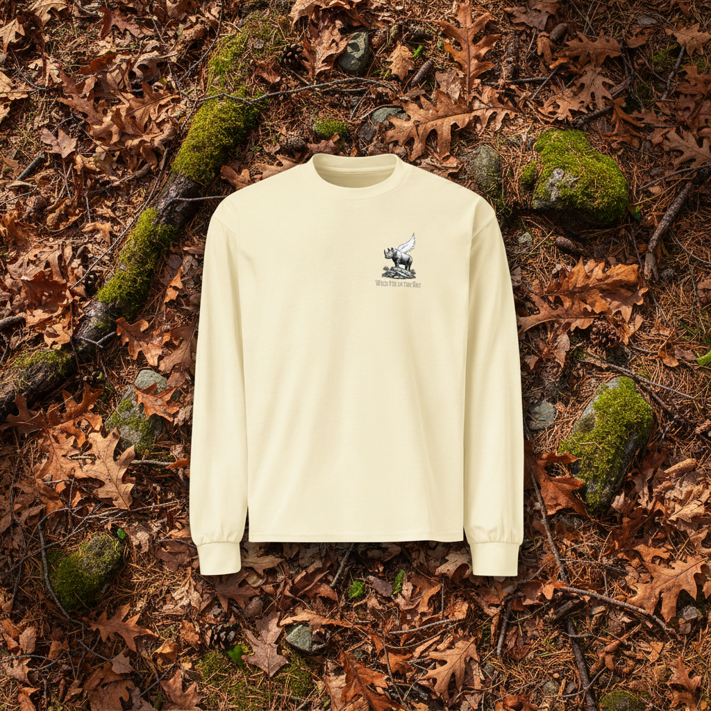 Butter yellow cotton long sleeve wildlife t-shirt featuring small rhino chest graphic