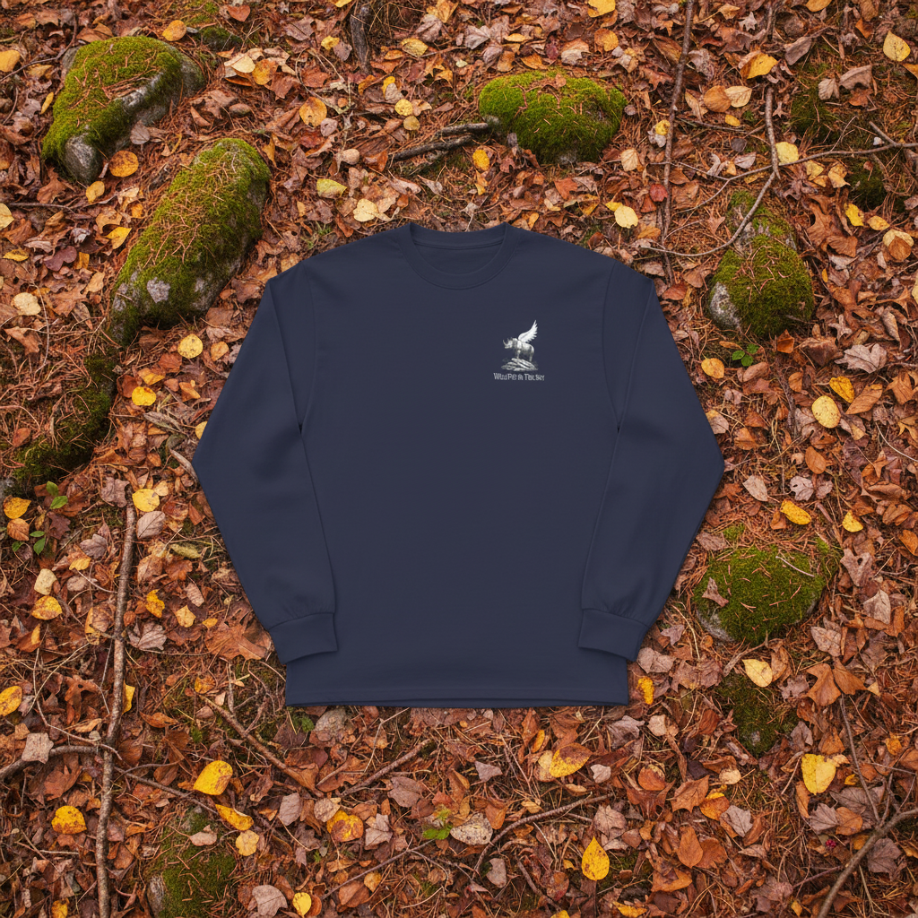 Navy cotton long sleeve wildlife t-shirt featuring small rhino chest graphic