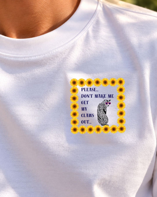 Oversized white organic cotton unisex wildlife t-shirt featuring a leopard graphic on the left chest