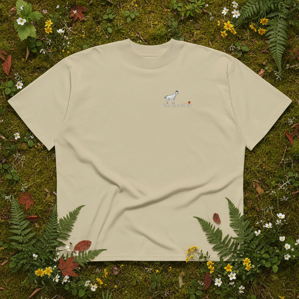 Oversized white organic cotton unisex wildlife t-shirt featuring small  serval cat chest graphic