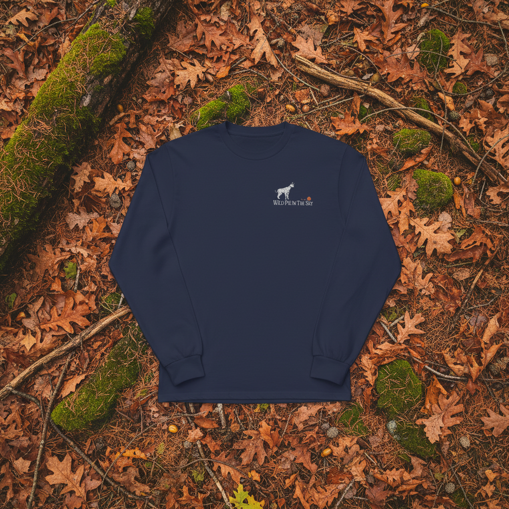 Navy cotton long sleeve wildlife t-shirt featuring small serval cat chest graphic