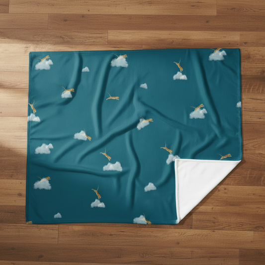 Turquoise Leopard Wildlife Throw Blanket flat