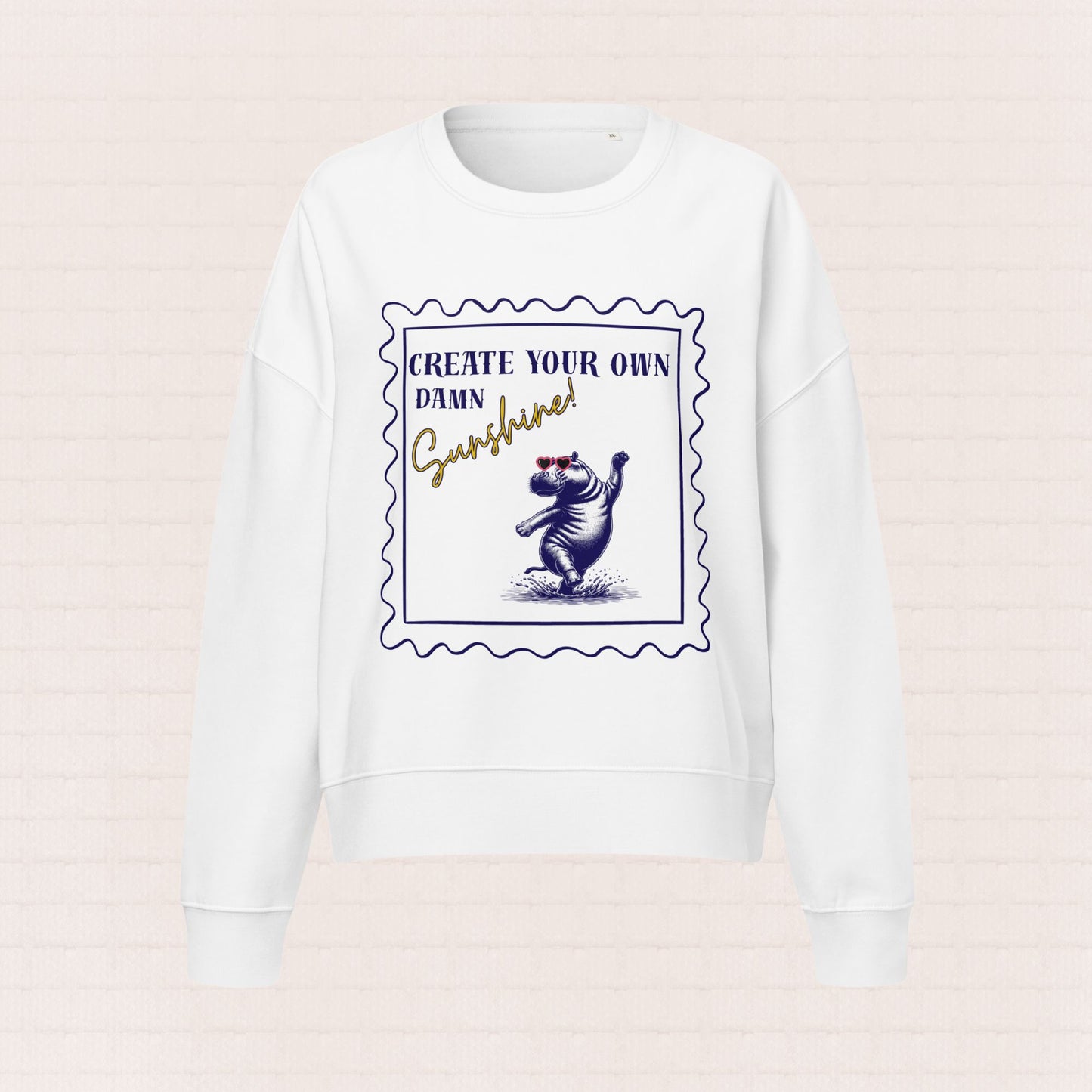 Womens organic cotton wildlife sweatshirt with hippo design – sustainable clothing UK
