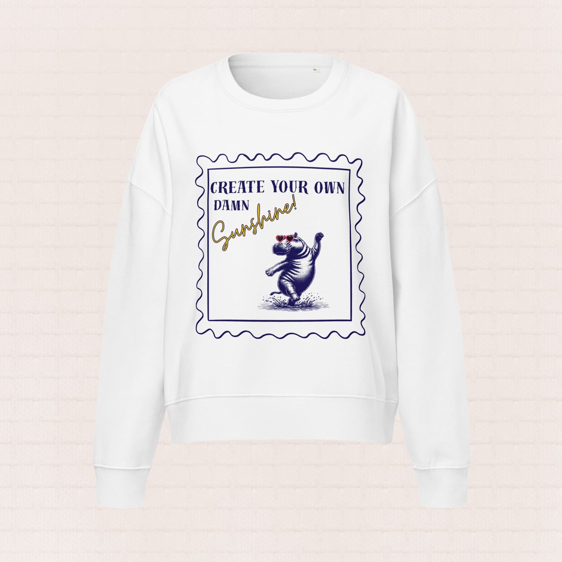 Womens organic cotton wildlife sweatshirt with hippo design – sustainable clothing UK