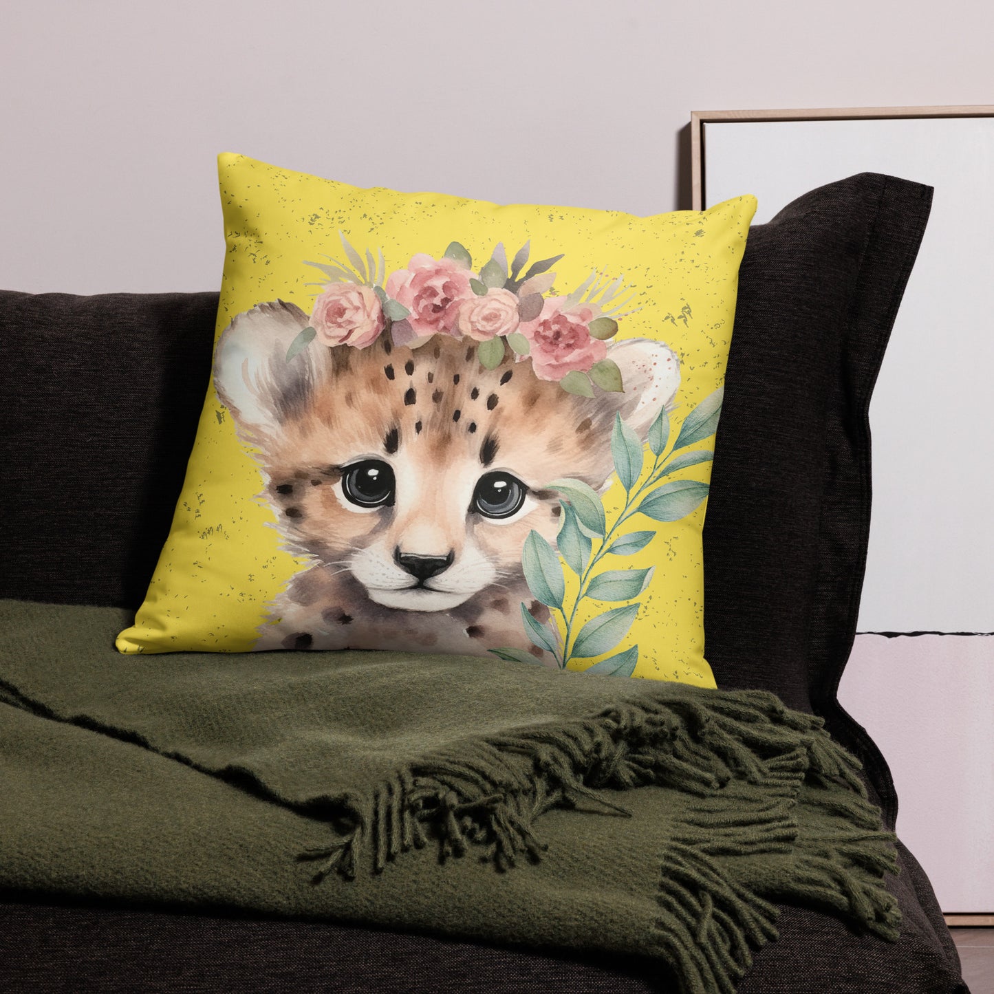 Yellow Cheetah Cub~ Wildlife Pillow Case front
