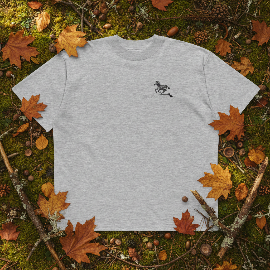 Oversized grey organic cotton unisex wildlife t-shirt featuring small  zebra chest graphic