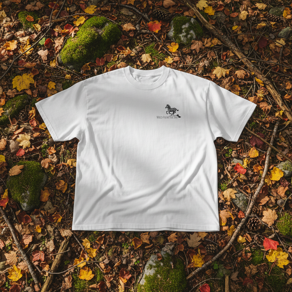Oversized white organic cotton unisex wildlife t-shirt featuring small  zebra chest graphic