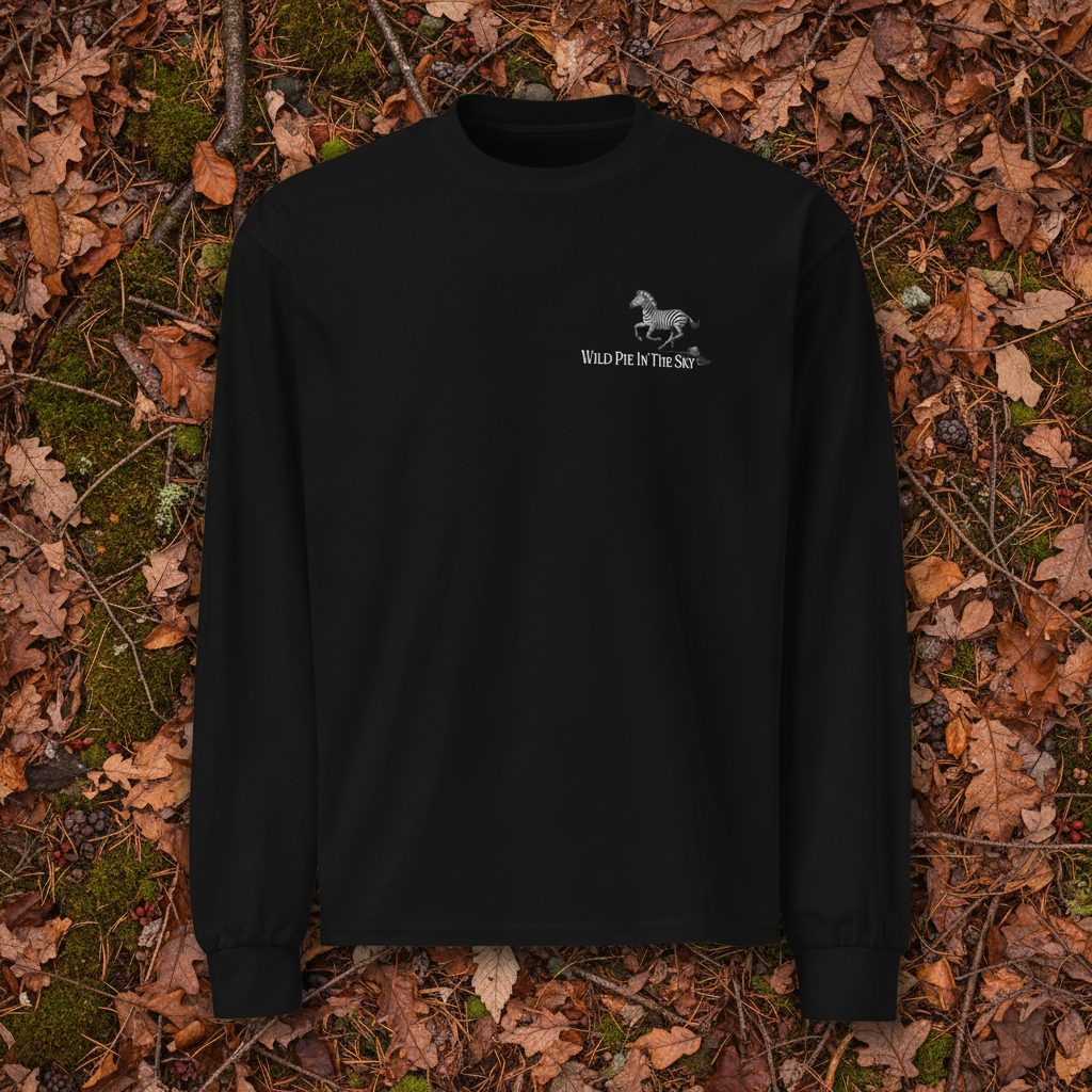 Black cotton long sleeve wildlife t-shirt featuring small zebra chest graphic