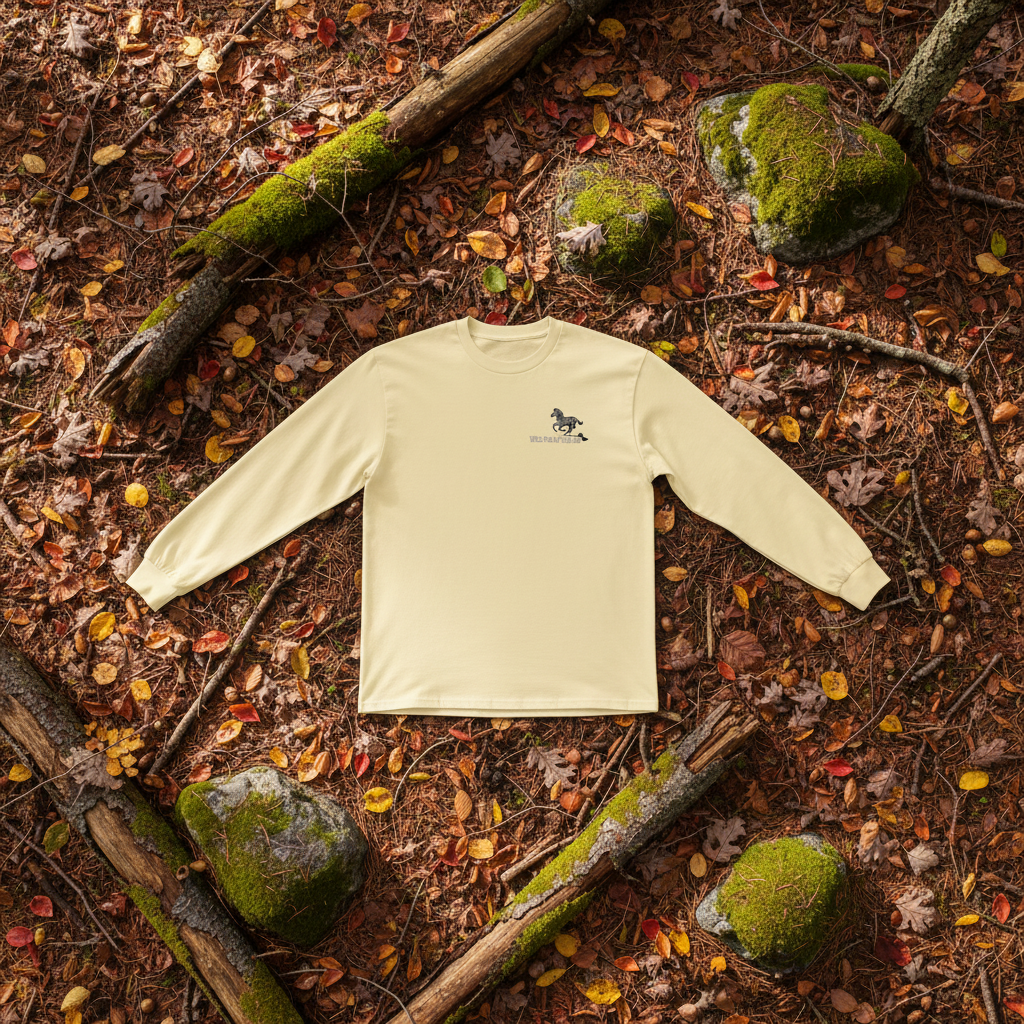 Butter yellow cotton long sleeve wildlife t-shirt featuring small zebra chest graphic