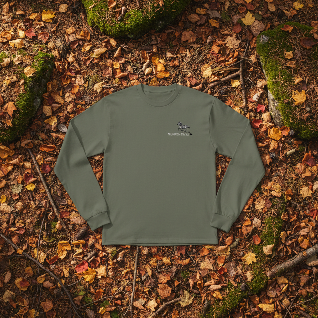 Cypress green cotton long sleeve wildlife t-shirt featuring small zebra chest graphic