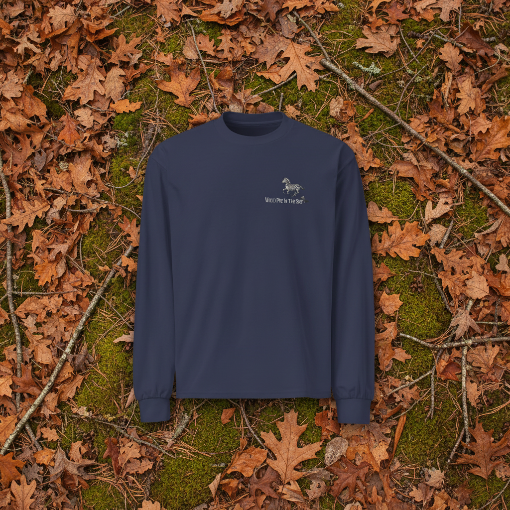 Navy cotton long sleeve wildlife t-shirt featuring small zebra chest graphic