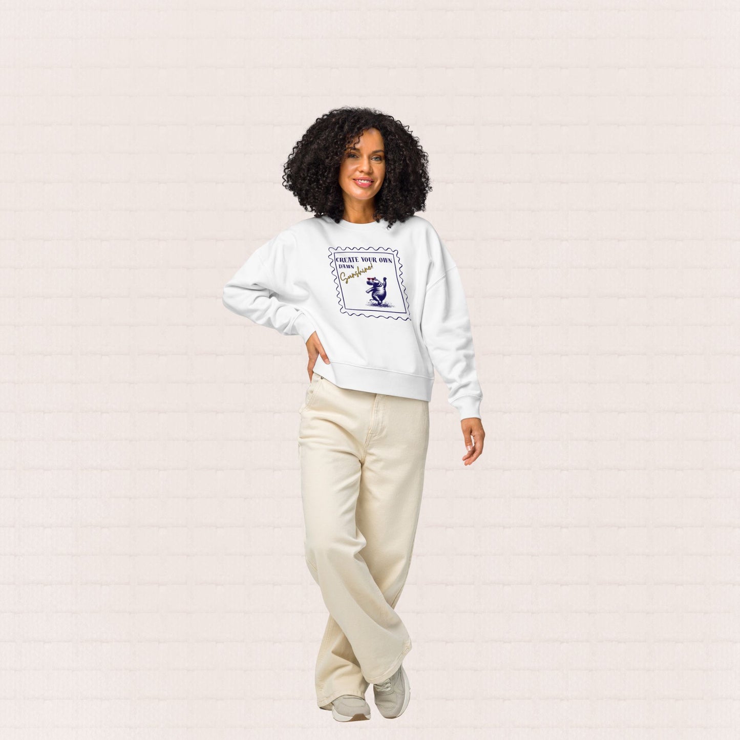 Womens organic cotton wildlife sweatshirt with hippo design – eco friendly clothing UK