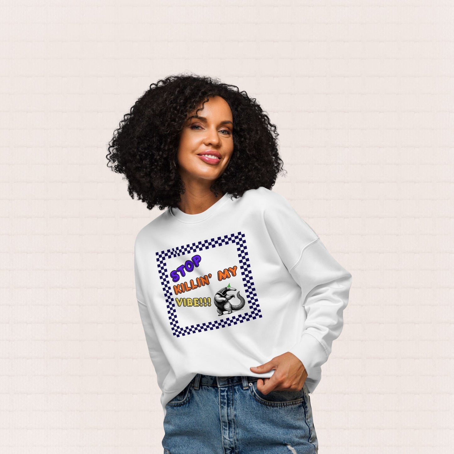 Womens organic cotton wildlife sweatshirt with ardvark design – sustainable UK clothing