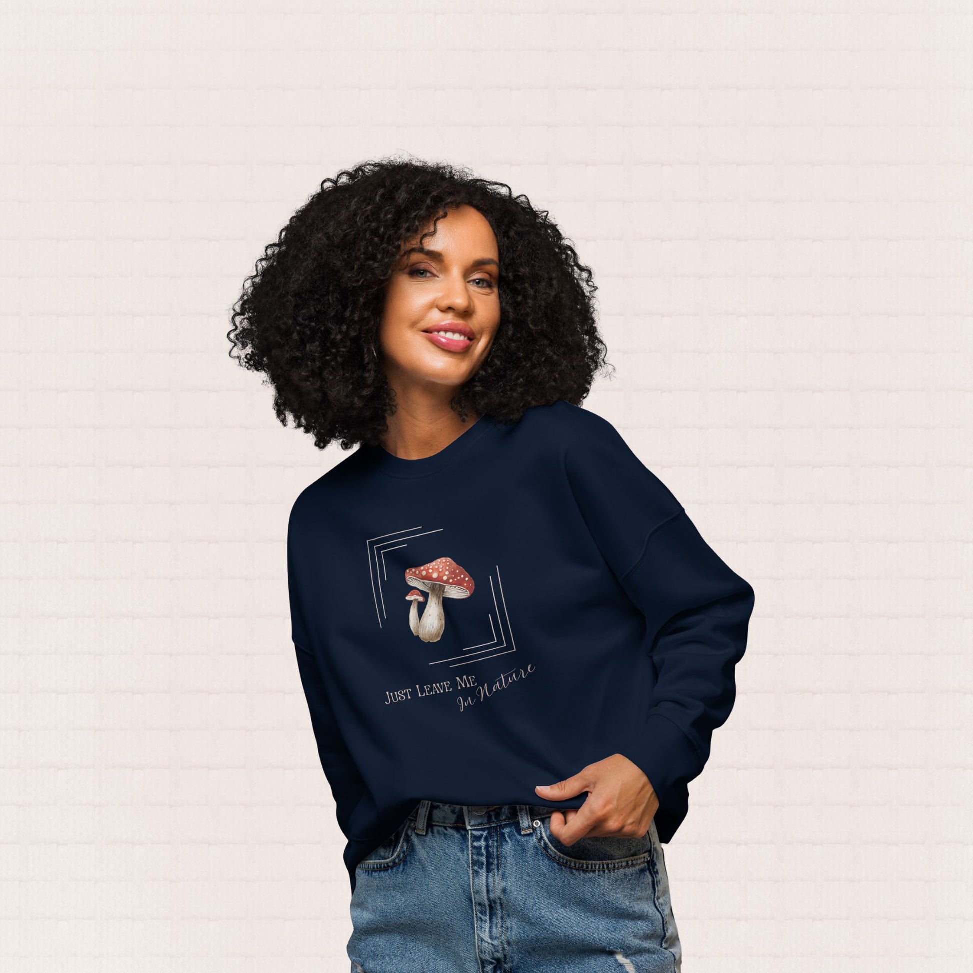 Womens organic cotton nature sweatshirt with mushroom design – eco friendly clothing UK