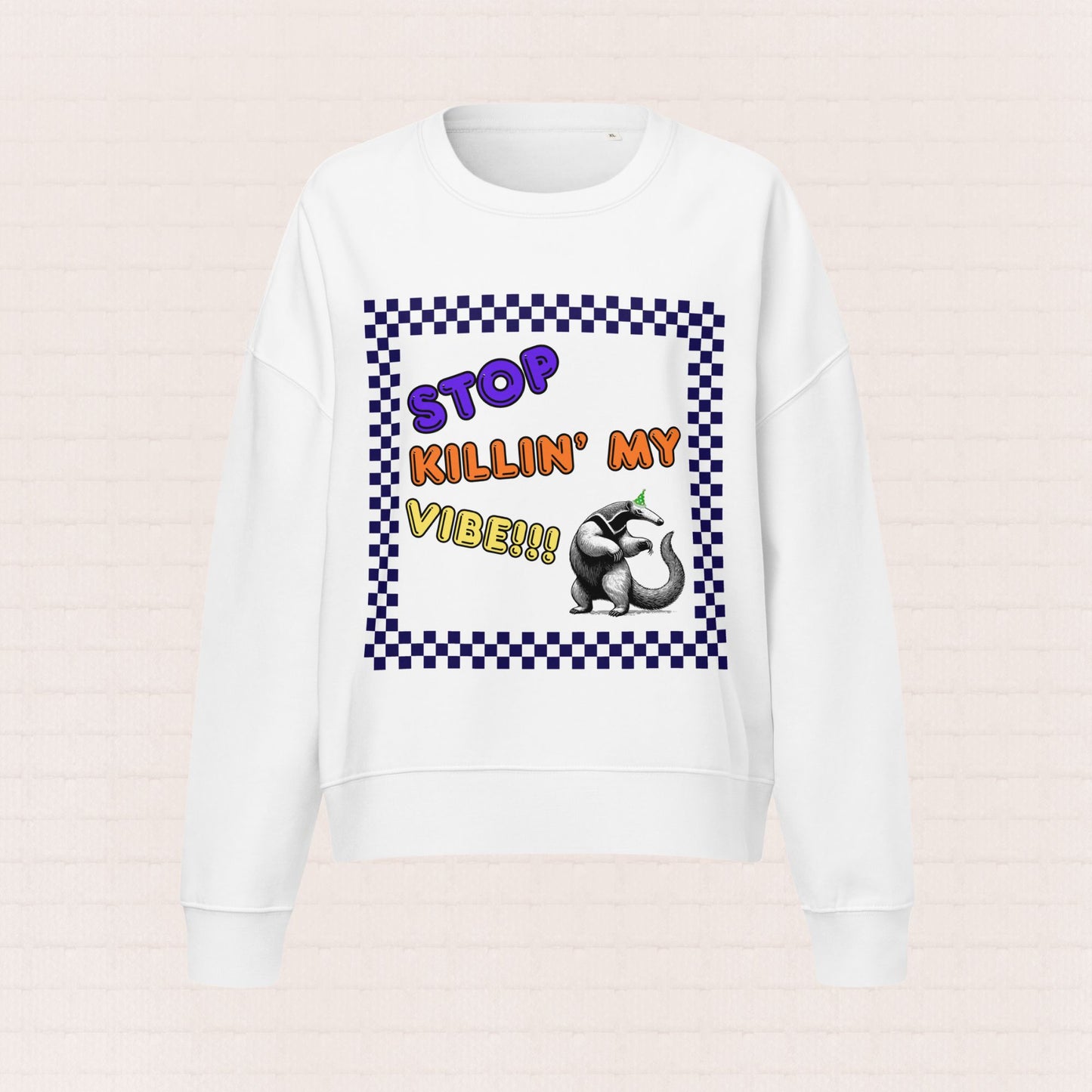 Womens organic cotton wildlife sweatshirt with ardvark design – eco friendly clothing UK