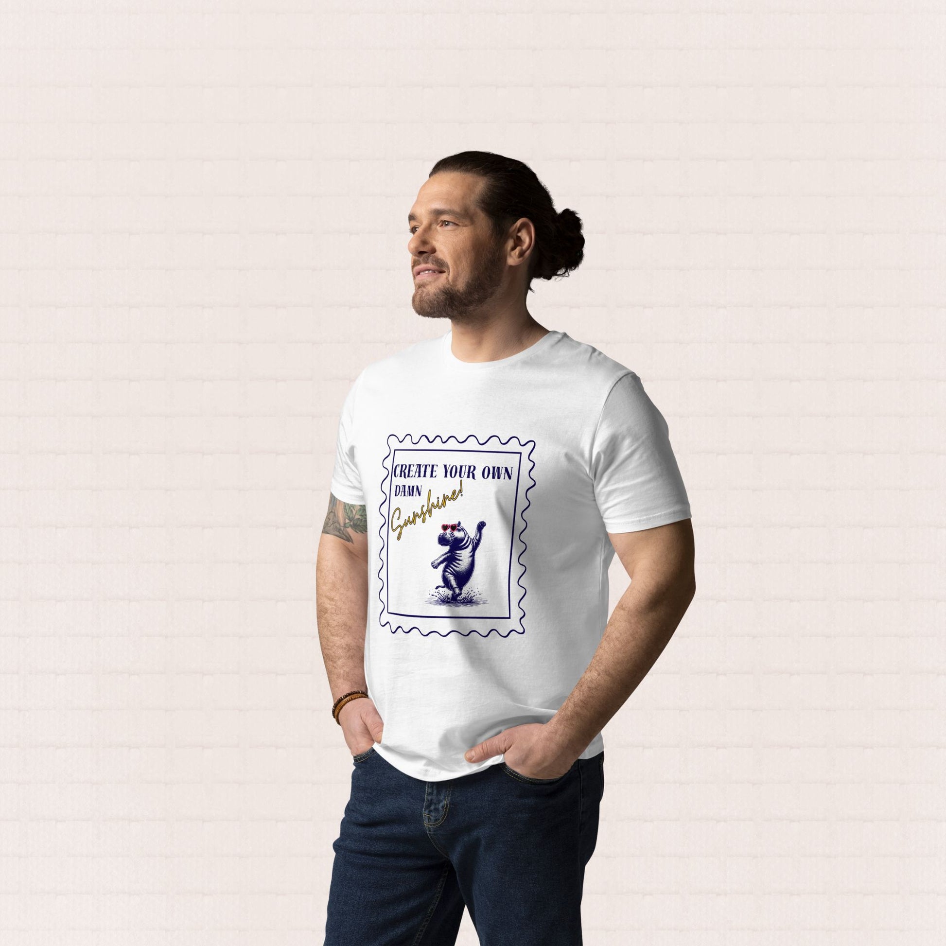 Unisex organic cotton wildlife t-shirt with hippo design – sustainable unisex clothing UK