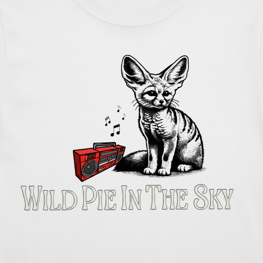 Oversized white organic cotton unisex wildlife t-shirt featuring small  fennec fox chest graphic
